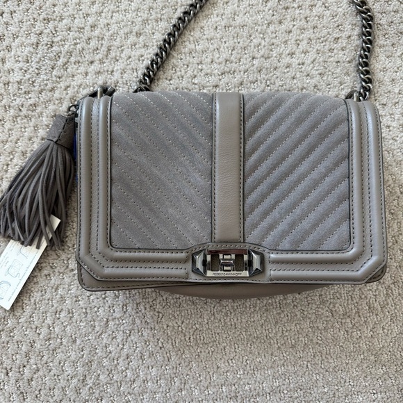 Rebecca Minkoff Handbags - Rebecca Minkoff NWT Love Gray Suede Chevron Quilted Crossbody Tassel Bag Purse